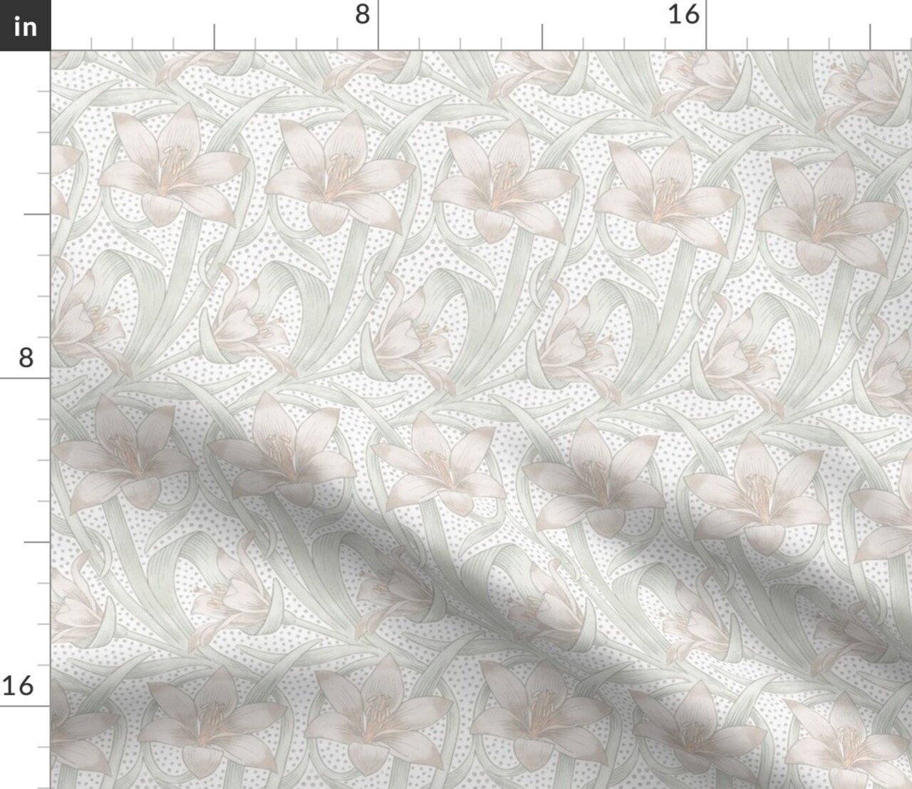 Pink Floral Victorian Neutral Art Nouveau Traditional Watercolor Pastel Cottage Lilies Medium Scale Custom Printed Fabric by Spoonflower Various Fabrics by the Yard or Fat Quarter